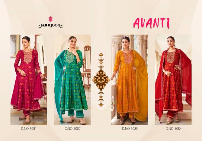 Avanti By Rangoon Embroidery Silk Anarkali Readymade Suits Wholesale Shop In Surat